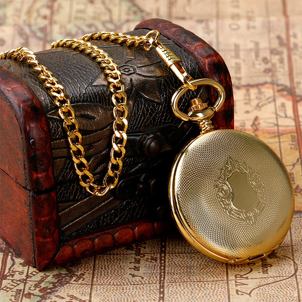 Vintage Automatic Mechanical Pocket Watch Open Face Roman Numerals Golden Pendant Chain Gifts for Men Women Reloj De Bolsillo