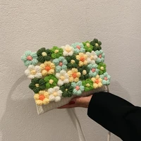 womens crossbody bags cotton and linen handbags 2021 girl shopper purses fashion casual knitting cute puff flower shoulder bags