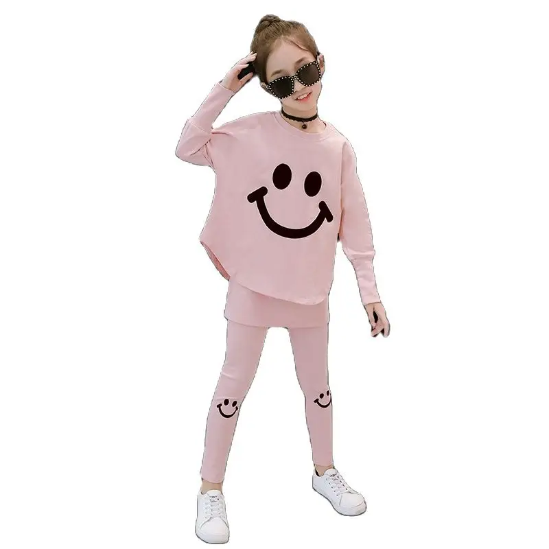 Комплекты осенней одежды для девочек рубашка с принтом Улыбка и летучая мышь +