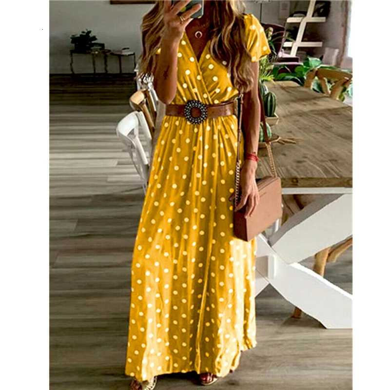Женское платье в горошек летнее сексуальное v образный вырез Пляжное бохо