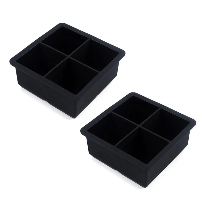 

2 Pcs 4 Square Grids Ice Cube Mold Ice Cube Silicone Tray for Whiskey Cocktails Reusable BPA Free Mould