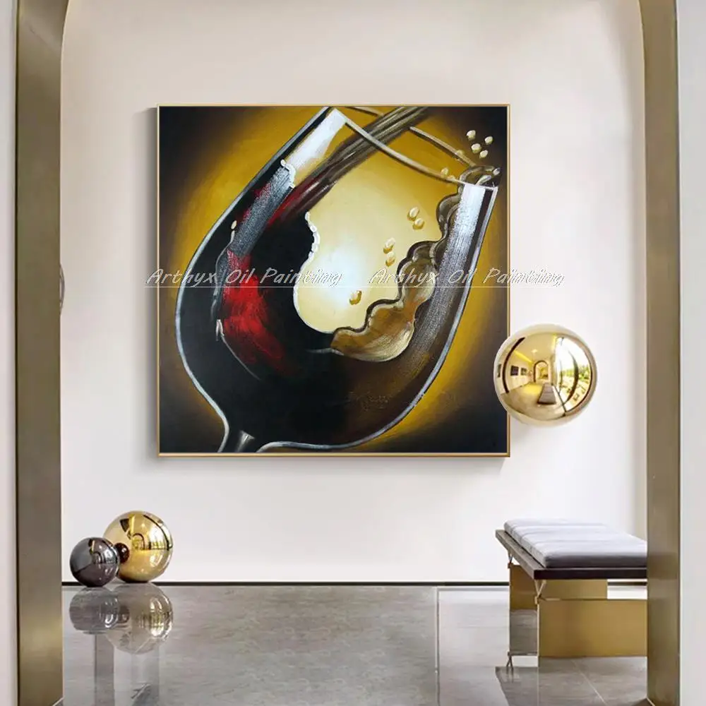

Arthyx Hand Painted Red Wine Glass Oil Painting On Canvas Abstract Still Life Wall Art Pictures For Living Room Home Hotel Decor