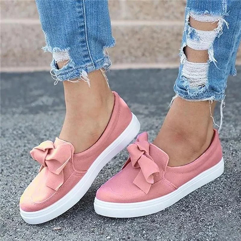 Женская обувь белые кроссовки женские слипоны с бантом-бабочкой Новое