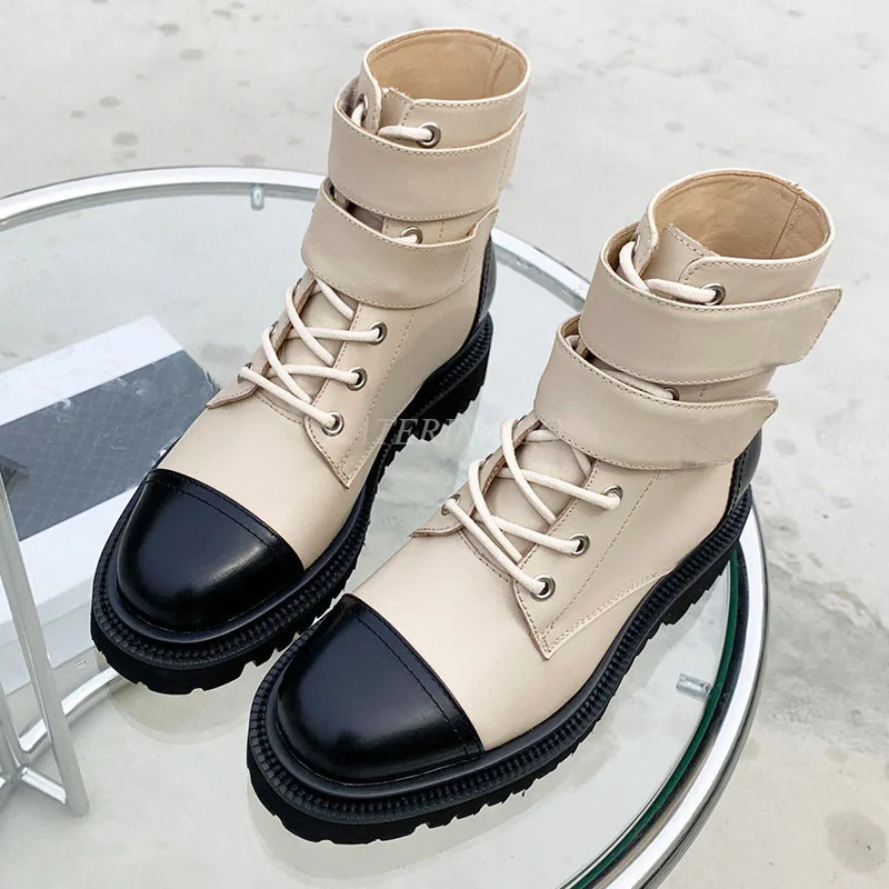 

Luxury Brand Martin Boots Genuine Leather Women Platform Stylish Lace Up Velcro Leisure Ladies Short Ankle Boot Motorcycle Shoes