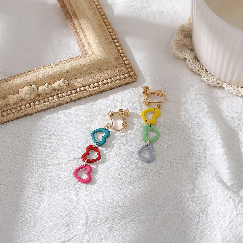 

Colorful Heart Long Tassel Drop Earrings Simple Asymmetry Peach Heart Stars Dangle Earrings Women Party Birthday Jewelry Gift