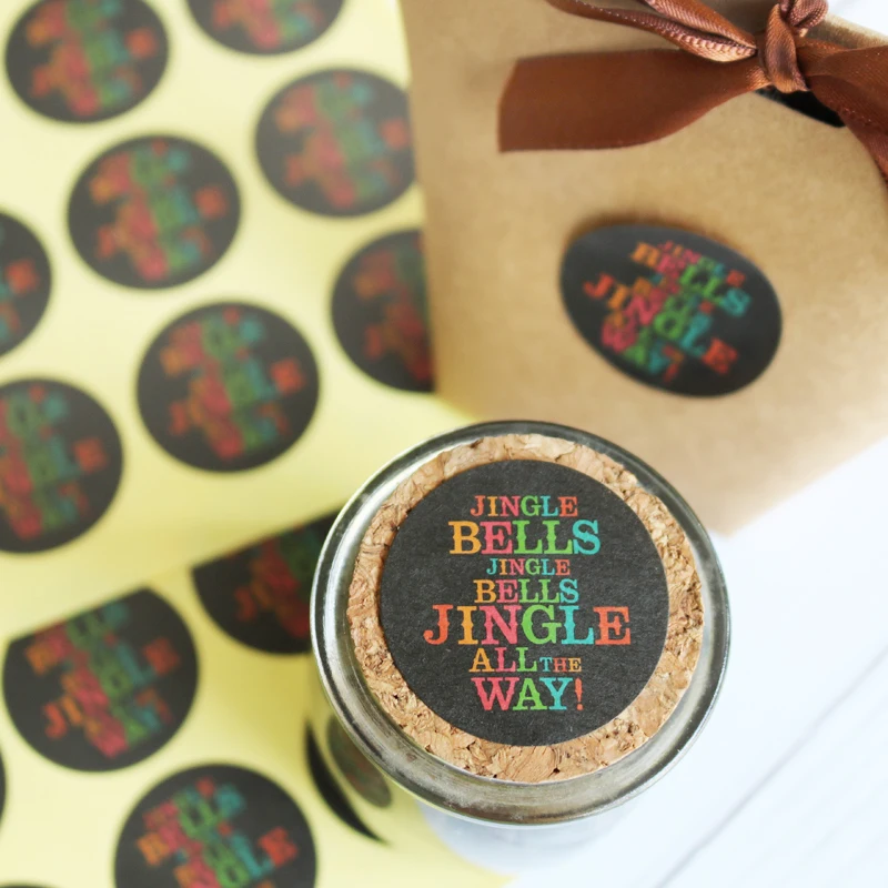 108 шт Jingle Bell Черная бумажная наклейка Счастливого Рождества самоклеющаяся печать