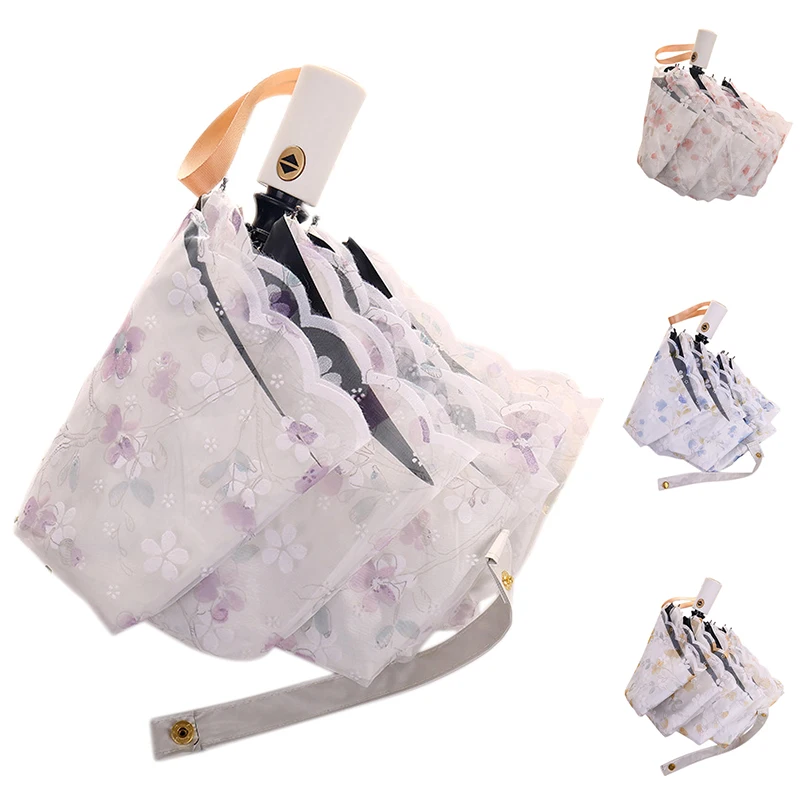 Полностью автоматический женский зонт складной двойной защита от УФ-лучей