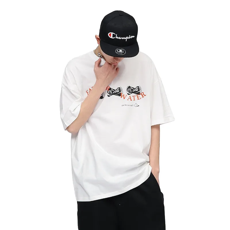 

Summer New Fashion Short Sleeve T-shirt Men's Street Fashion Brand Spoof Printing Loose White T Shirt Men Mens Clothing Suprem