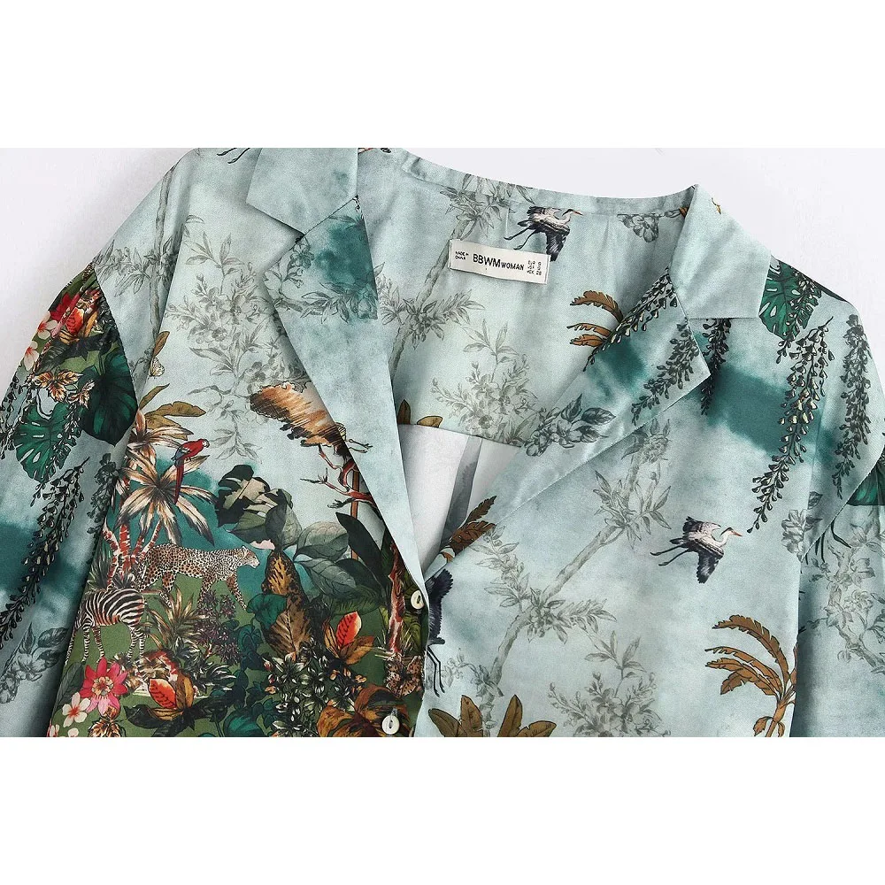 Женская винтажная блузка с принтом животных и леса модные рубашки отложным