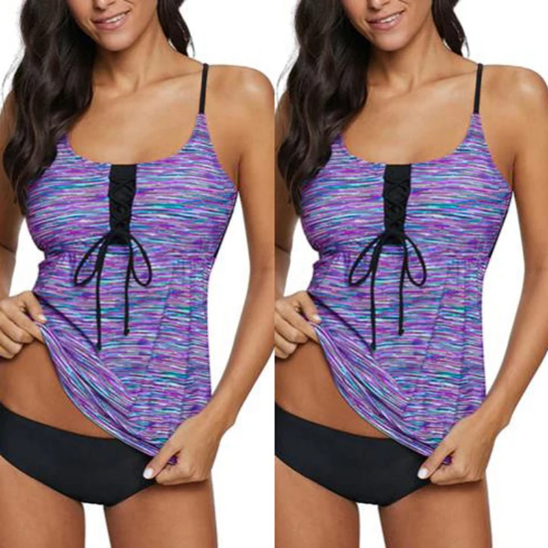 

Женский спортивный купальник из двух предметов, Раздельный купальник на бретельках с круглым вырезом и лямкой через шею, синий купальник дл...