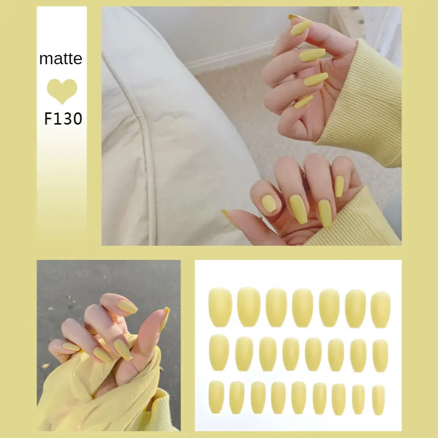 

21Pcs/Box Completa De Uas Postizas, Color Amarillo Mate, Acrlico Puro Esmerilado, Acrlico Para Uas, Para Mujeres Y Nias