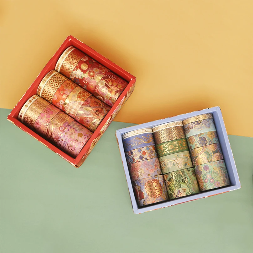 

15Pcs Washi Tape Set Gold Foil Washi Tape Retro Stickers Stationery Japanese Paper 2m Adhesive Washitape Decorative Masking Tape