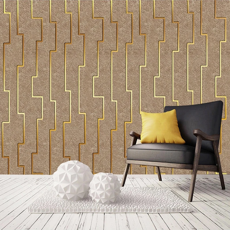 

Custom Photo Wallpaper 3D Embossed Abstract Geometric Gold Striped Mural Modern Living Room Sofa TV Background Wall Art Painting