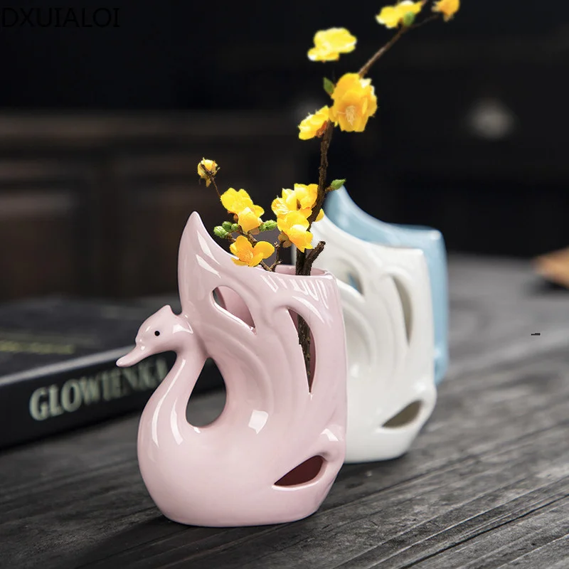 Ажурная керамическая ваза DXUIALOI в виде лебедя креативное украшение для офиса