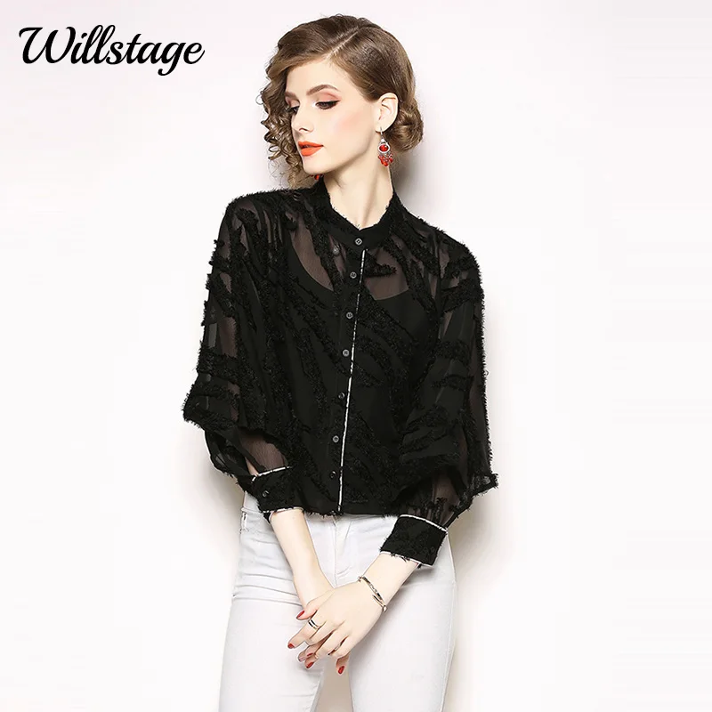 Женские рубашки Willstage с длинным рукавом блузка на пуговицах расклешенные рукава