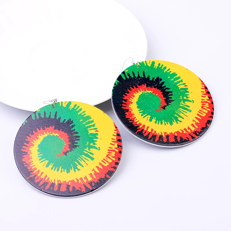 8 см модные разноцветные деревянные серьги для женщин большие эффектные богемные круглые вихревой Узор