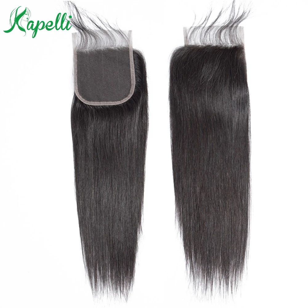 Прямые человеческие волосы на шнуровке 4x4 застежка с детскими волосами