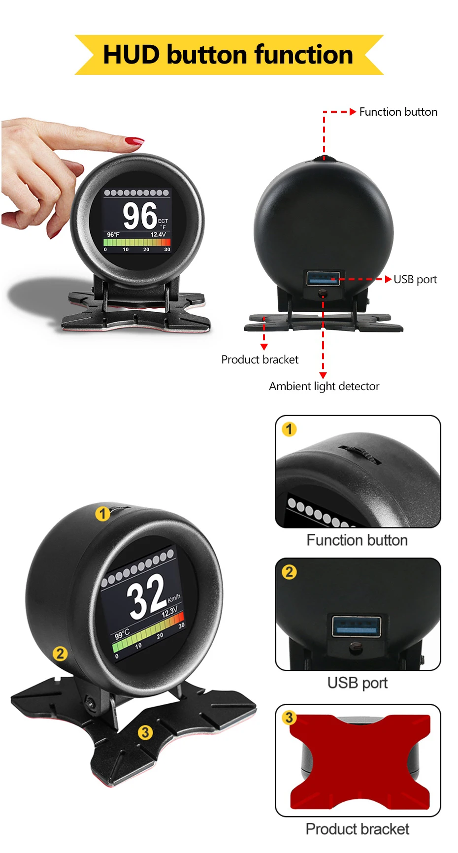 MR CARTOOL M3 автомобильный OBD2 HUD Дисплей gps Спидометр превышение Предупреждение датчик температуры воды масла цифровой OBD2 диагностический инструмент
