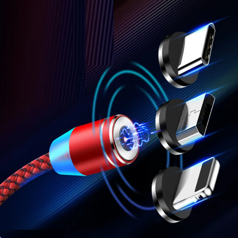 Магнитный USB кабель со светодиодной подсветкой 1 м для iPhone 7 8 X Type C быстрое