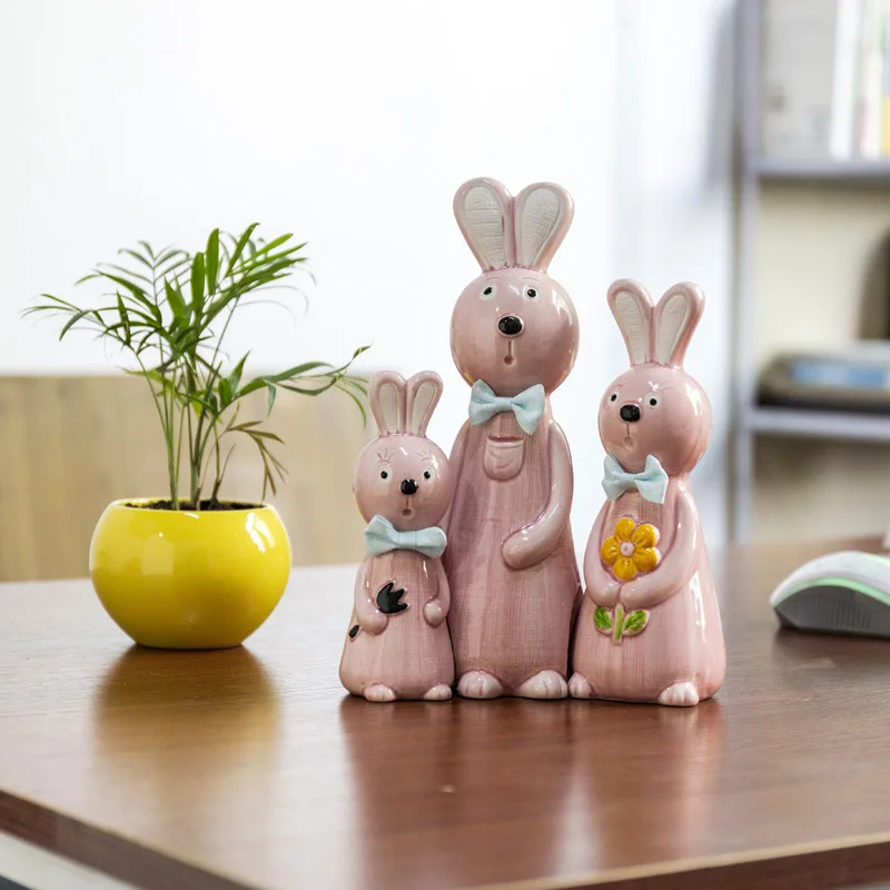 

3 Pieces/set Rabbit Family Ornaments American Home Living Room Wine Cabinet TV Cabinet Decorations Decoration Maison