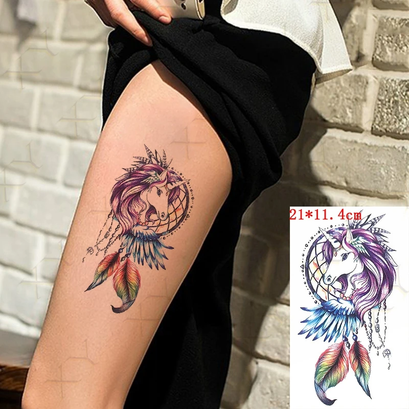 Waterproof Temporary Tattoo Sticker Unicorn Feather Wing Flash Tattoos Eagle Rose Skeleton Body Art Arm Fake Tatoo for Women Men