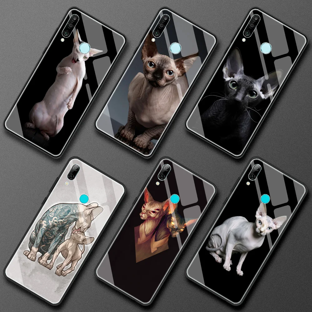

Tattoo Sphinx Cat Glass Case for Huawei P30 Lite P40 Pro P Smart Z P20 Y7 Y9 Tempered Coque Y9a Honor 8X 9X 20 Cell Phone Funda
