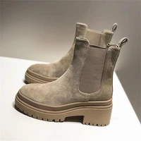 european station womens shoes 2021 autumn and winter new suede fashionable chunky heel martens casual high heel ankle boots