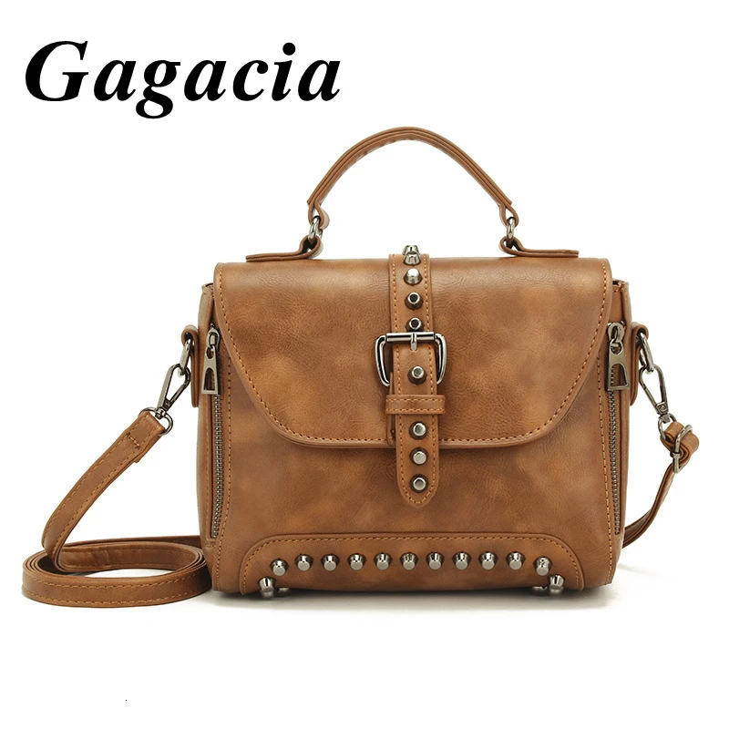 

GAGACIA Women Leather Shoulder Bags Fashion Woman Handbag Vintage Female Rivet Small Handbags Women's Bag Ladies Crossbody Bag