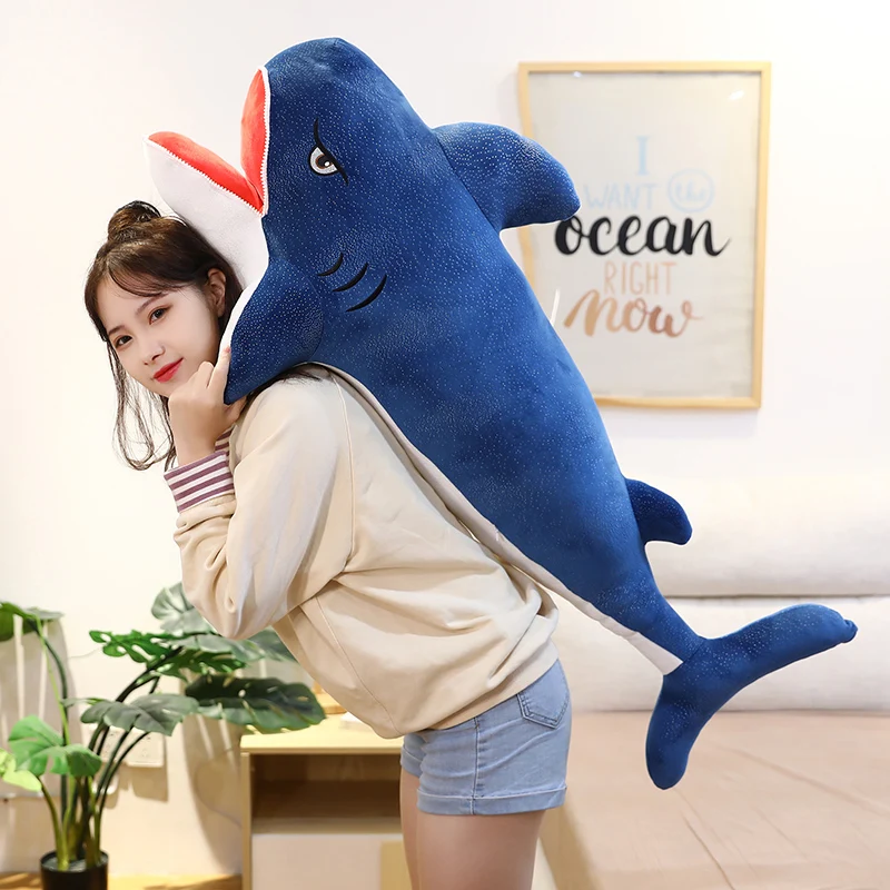 

Игрушка плюшевая гигантская Акула, 80/100 см, мягкое морское животное, сияющая рыба, кукла, набивная Подушка для сна на молнии, креативный подар...