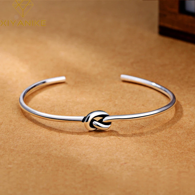 

Sterling Silver Vintage Simple Knotted Opening Bracelets Bangles For Women Adjustable Fashion Wedding Jewelry