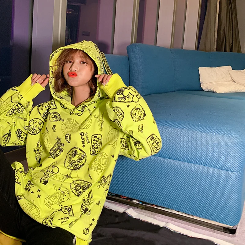 2019 осенние толстовки с капюшоном рисунком из мультфильма Модный пуловер для