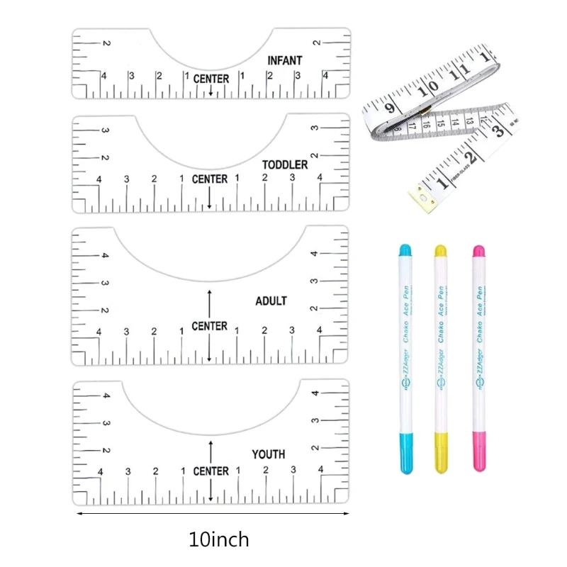 

Tshirt Ruler Guide 4Pcs T-Shirt Alignment Ruler Tool Set Guiding T-Shirt Design Craft Ruler with Guide Tool R7UB