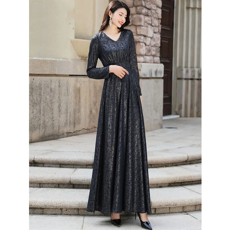 

Bohemian Style Women Slim Print Long Dress Autumn Winter O Neck full Sleeve Waist Vintage Dress Elegant Party Vestidos