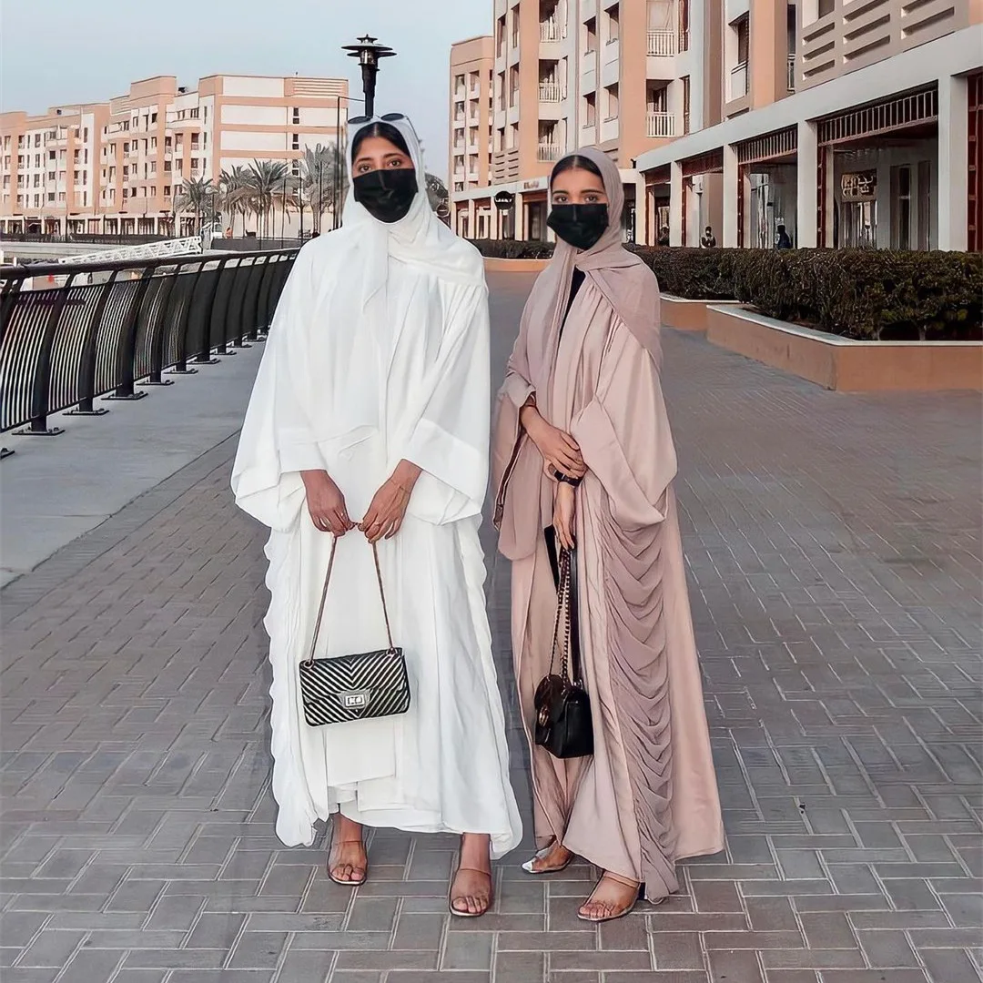 Женское плиссированное платье-Кафтан Abaya большого размера, женское однотонное платье на шнуровке с длинным рукавом, мусульманский арабский...
