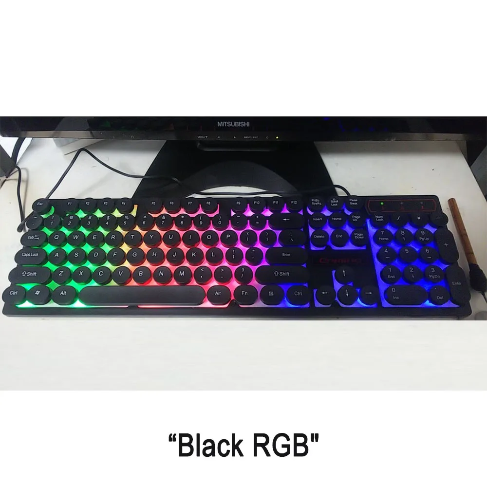 Black RGB Игровая клавиатура с круглым носком в ретро стиле светящиеся клавиши ABS Панель подсветкой USB Проводная ABS Панель подсветкой границы Водонепроницаемый металла - Цвет: Black RGB