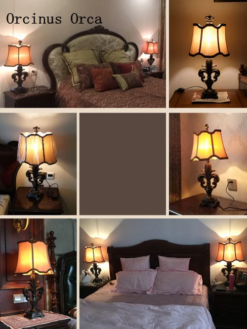 American retro resin carving desk lamp living room study bedroom bedside luxury classic LED | Лампы и освещение