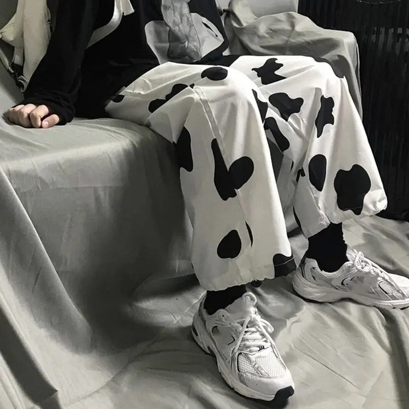 

Summer pants women's 2021 new ins Cow Print casual pants loose straight leg sports pants