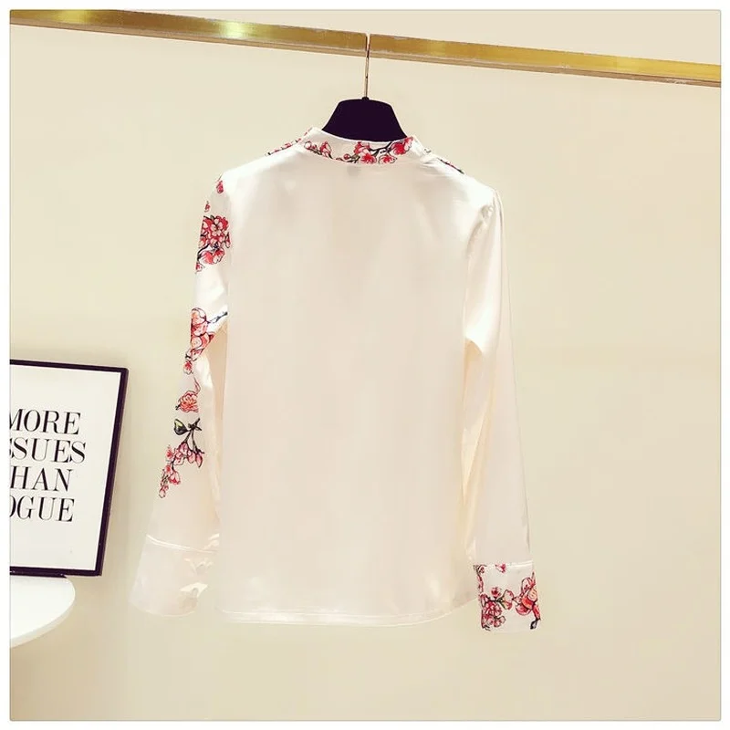 

Women Shirts Long Sleeve Floral White Chiffon Office Blouse Women Clothes Womens Tops and Blouses Blusas Mujer De Moda X253