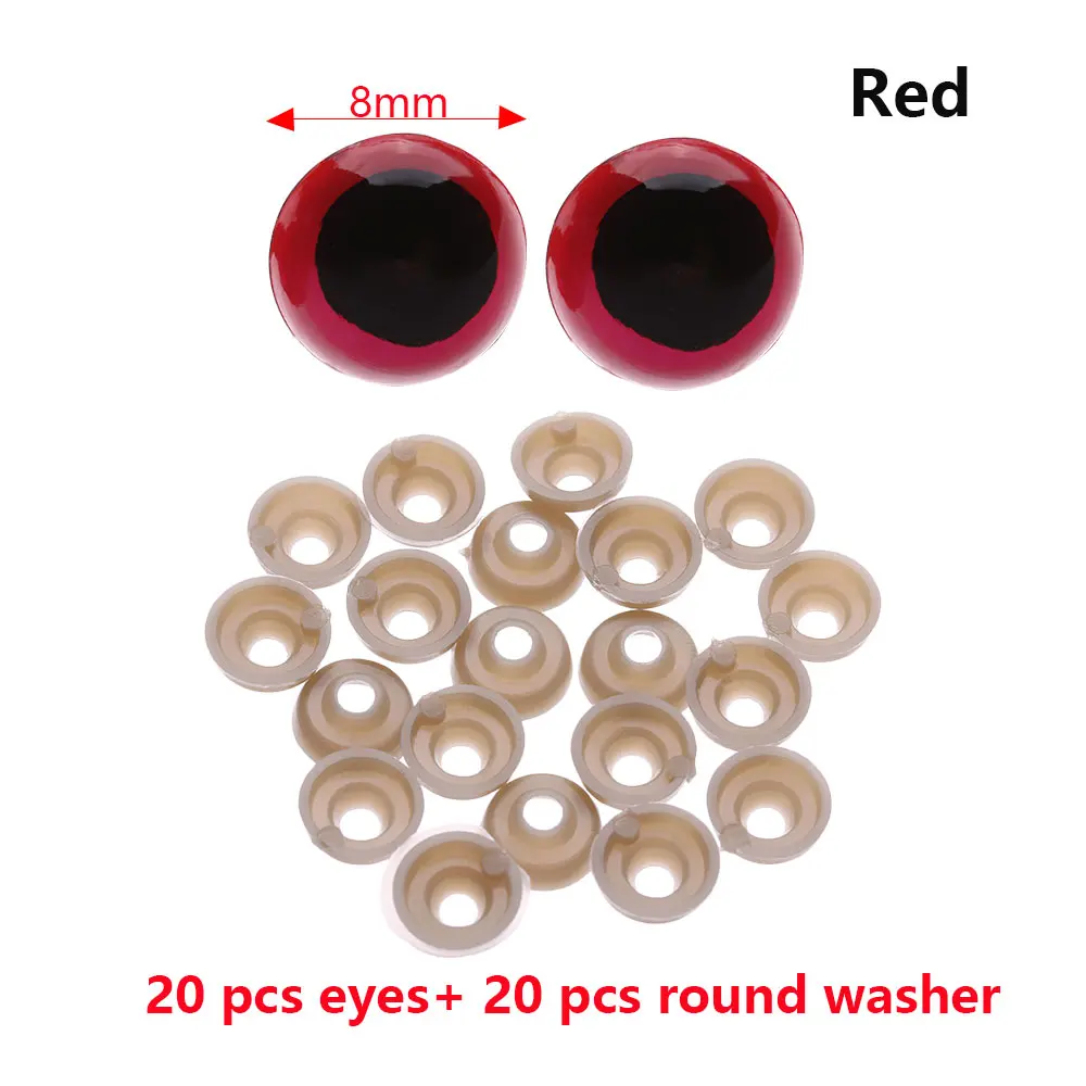 8mm 20 шт./пар 8/10/мм 7 цветов круглые пластиковые куклы безопасные глаза медведь животные блестящие аксессуары для глаз куклы части игрушки с шайбой - Цвет: 8mm