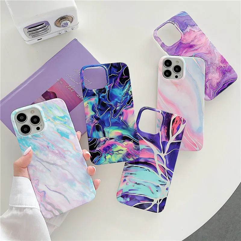 

Laser Gradient Marble Phone Case For iPhone 13 13Pro 12 12Pro 11 Pro Max X XR XS Max 7 8 Plus Fundas Soft IMD Back Cover Capa