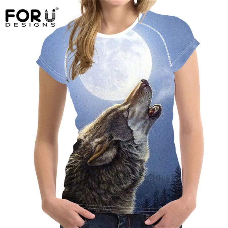 FORUDESIGNS/женская футболка с 3D принтом волка, кроп-топы, женские футболки с коротким рукавом, крутая футболка для девочек, Roupa Feminina, женские каваи - Цвет: H1485BV