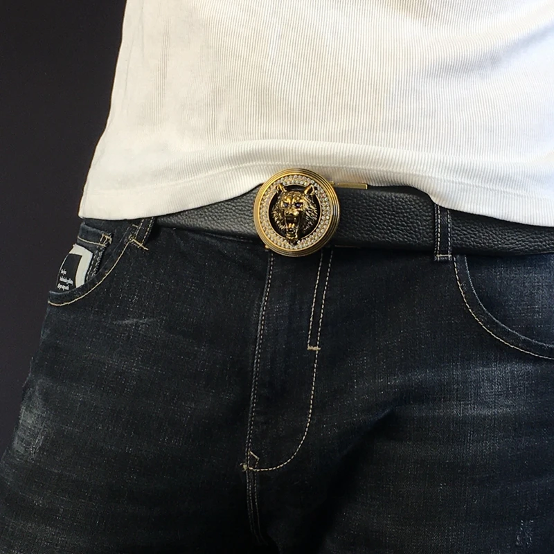 

High Quality Leather Men Belt 2021 Bronze Silver Light with Drill Buckle Business Suit Belt Luxury Designer Belt Cinturon Hombre
