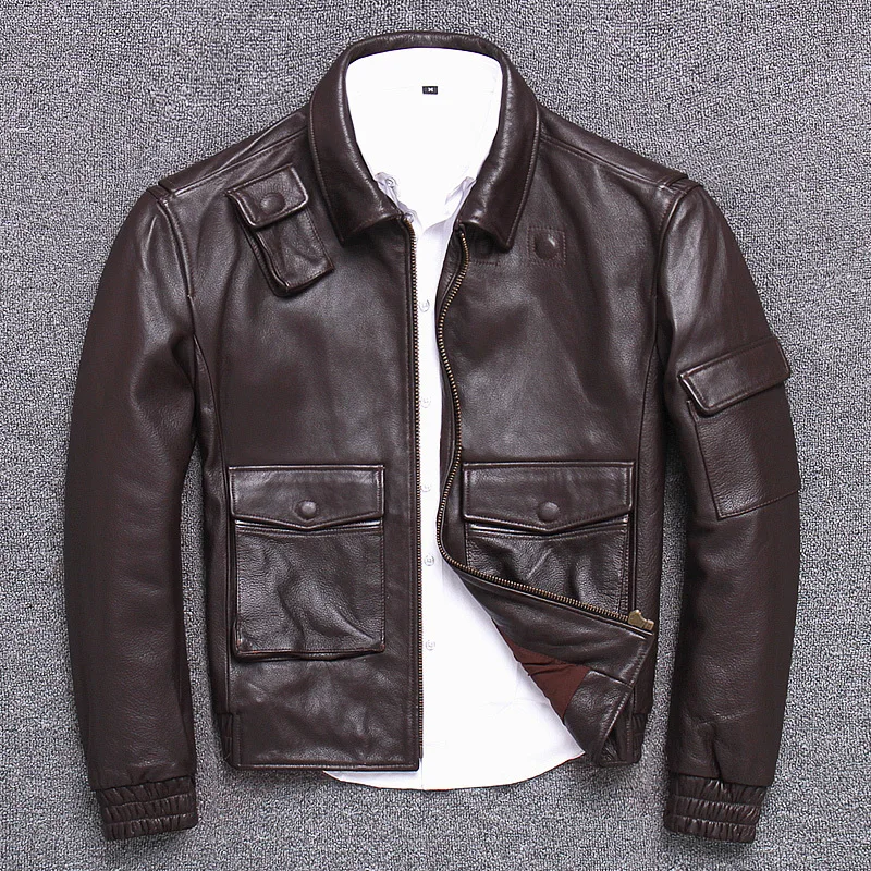 

Head Layer Thick And Soft Cowhide Clothing Male Fund Genuine Jacket Lapel Short Leather Loose Vintage