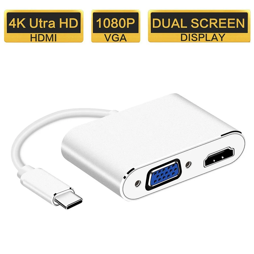 Кабель Переходник USB C на VGA HDMI совместимого адаптера 4K Тип концентратор видео