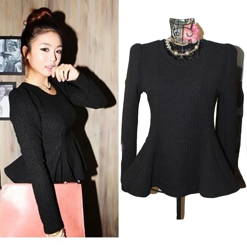 Топ с баской и круглым вырезом пышными рукавами | Женская одежда