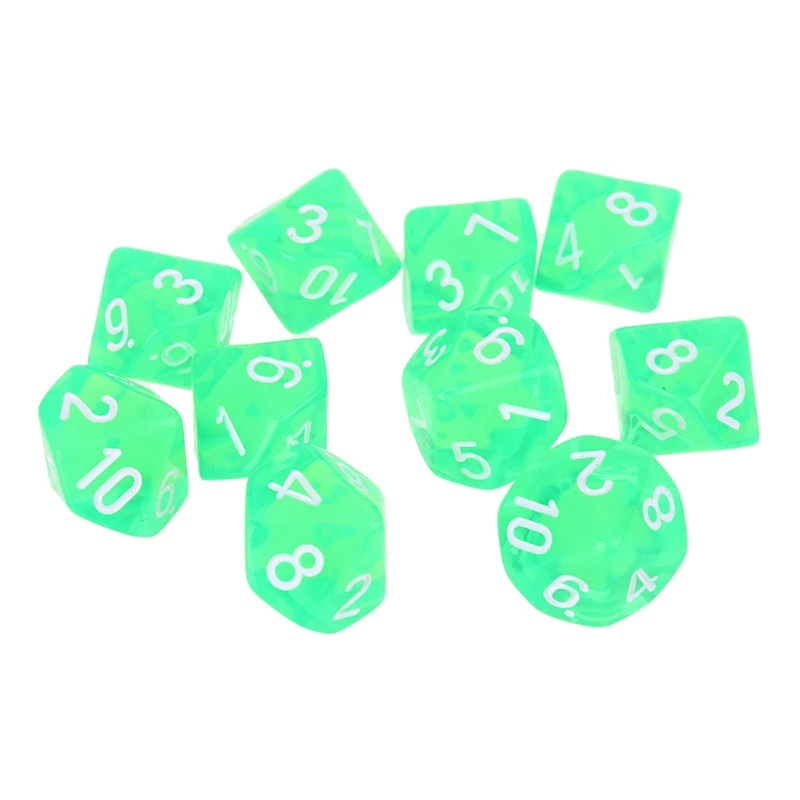 

10pcs/set Acrylic Polyhedral Dice Transparent Colors 10 Sided Dices Table Board Playing Game for Bar Pub Club Party
