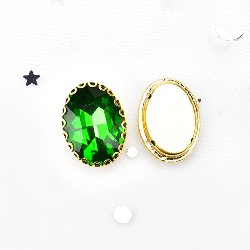 emerald Новинка, 20 шт, стеклянные стразы, Золотое основание, кружевная коготь, установка 13*18 мм, овальный кристалл, Пришивные, сделай сам, одежда, аксессуары для свадебного платья - Цвет: emerald