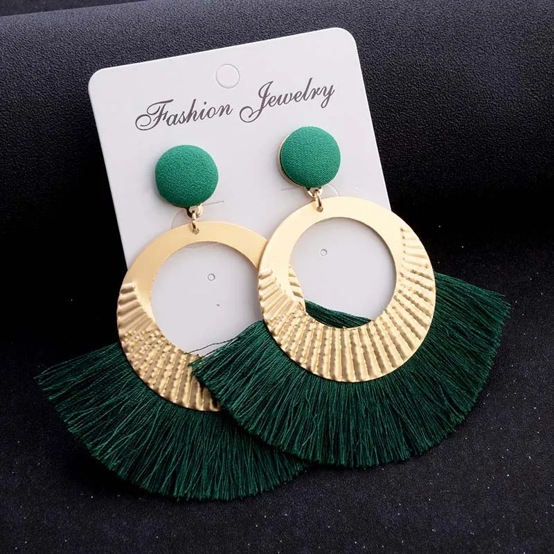 Classic Bohemian Stud Earrings Folk-custom Silk Tassel Scalloped Earring 2019 Gold Metal Big Circle Fashion Women Jewelry Gifts | Украшения