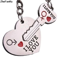 1pair zinc alloy silver color lovers gift couple i love you heart keychain fashion keyring ring silver color lover love keychain
