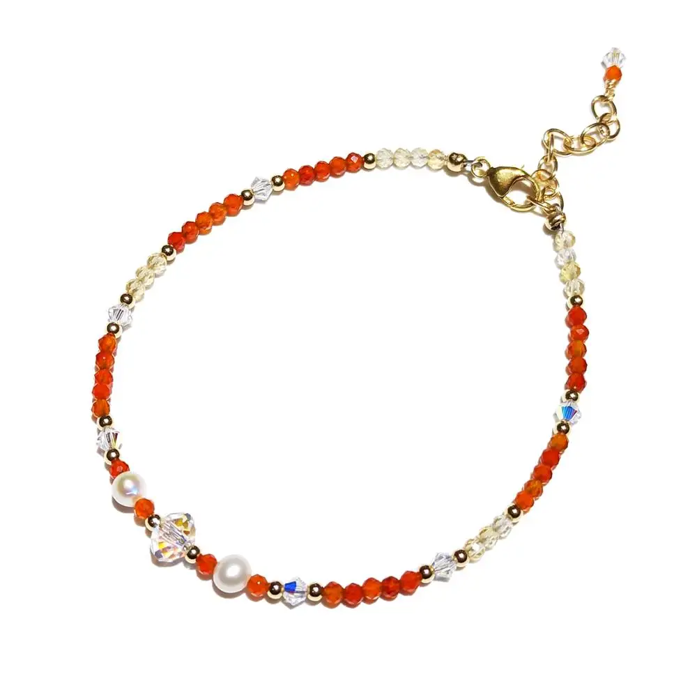 

Lii Ji Bingbing Braceket Natural Carnelian Citrine Freshwater Pearl 14K Gold Filled Handemade Jewelry For Women Girls Gift